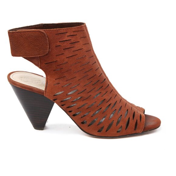 Vince Camuto Estell Leather Caged Sandal Open Toe Shootie Cut Out Brown Cone - Picture 2 of 13